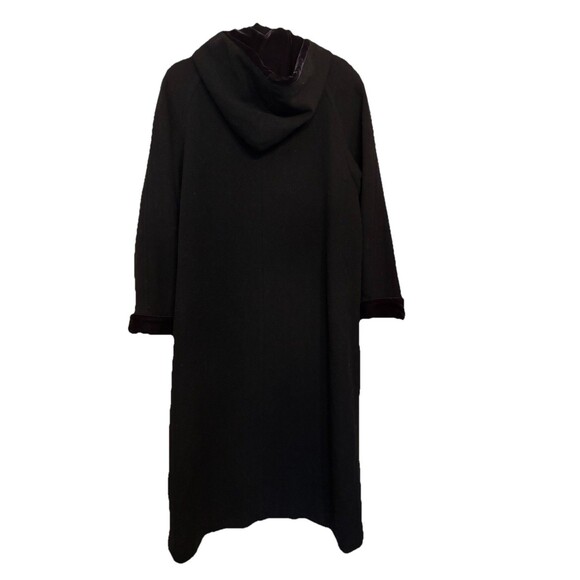 Vtg Halston Long Winter Coat Black Women's Made In Russia 100% Wool Size 8 Hood - Picture 2 of 10